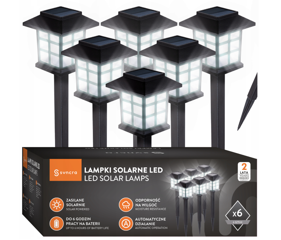 LAMPA SOLARNA OGRODOWA WBIJANA LED LAMPKI SOLARNE 6x BARWA ZIMNA
