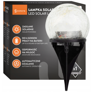 Lampa Solarna Kula Led Ogrodowa Wbijana Efekt Popękanego Szkła Czujnik Nocy