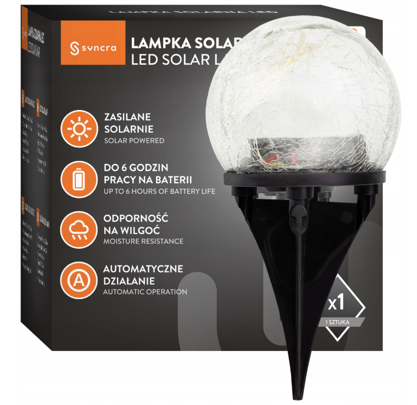 Lampa Solarna Kula Led Ogrodowa Wbijana Efekt Popękanego Szkła Czujnik Nocy
