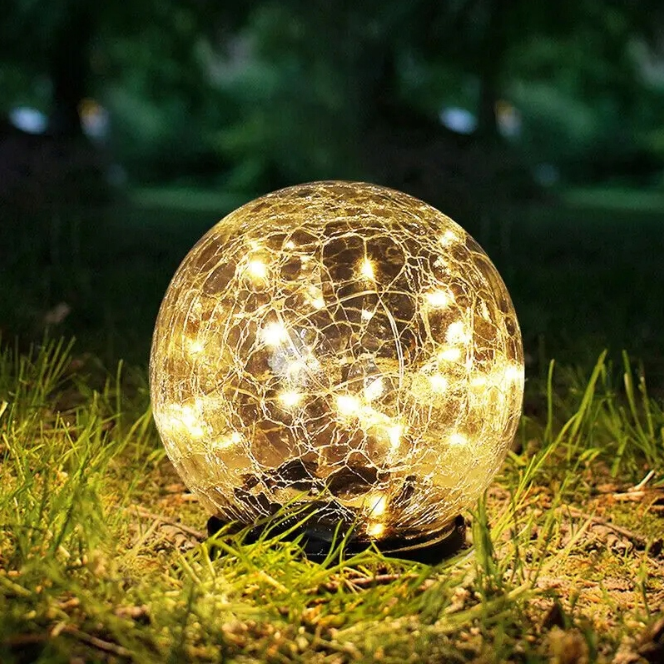 Lampa Solarna Kula Led Ogrodowa Wbijana Efekt Popękanego Szkła Czujnik Nocy - obrazek 3