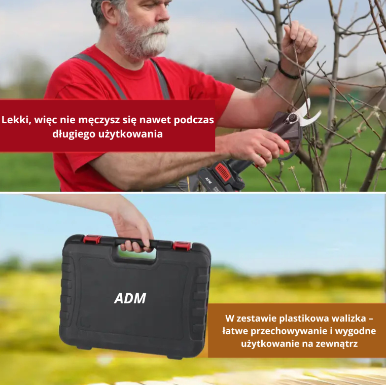 SEKATOR AKUMULATOROWY ELEKTRYCZNY 21V NOŻYCE DO GAŁĘZI DWA AKUMULATORY - obrazek 3