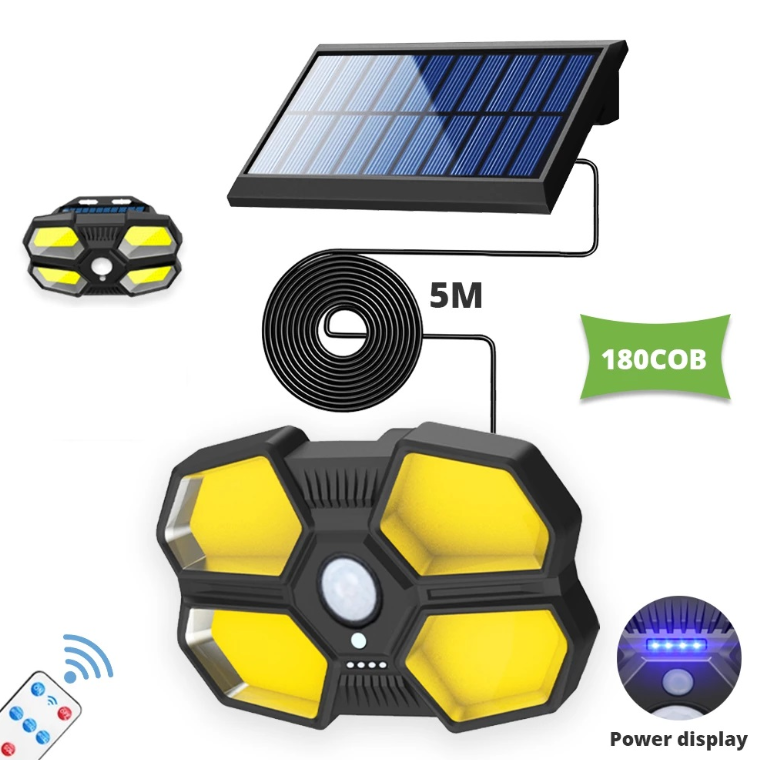 LAMPA SOLARNA Z CZUJNIKIEM RUCHU ZMIERZCHU MOCNE ŚWIATŁO NA PRZEWÓD 5m