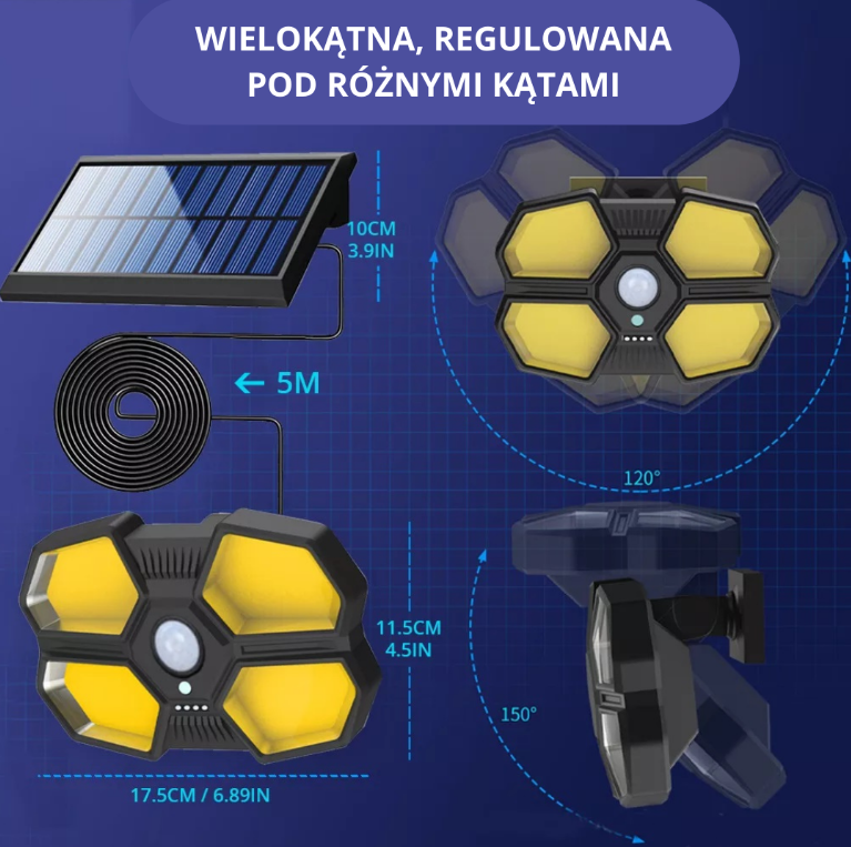 LAMPA SOLARNA Z CZUJNIKIEM RUCHU ZMIERZCHU MOCNE ŚWIATŁO NA PRZEWÓD 5m - obrazek 4