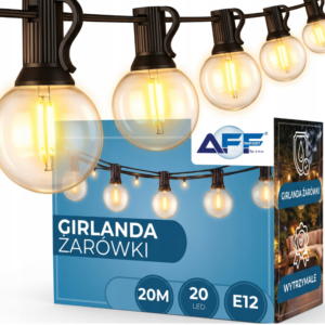 Girlanda Ogrodowa Świetlna 20M 20X Żarówka LED E12 Łańcuch Wodoszczelna