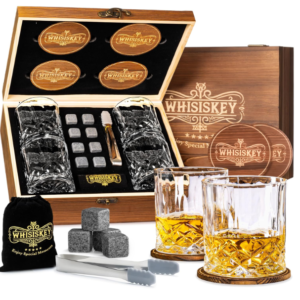 ZESTAW DO WHISKY SZKLANKI W ELEGANCKIM DREWNIANYM PUDEŁKU