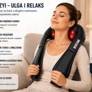 MASAŻER DO RAMION, SZYI, KARKU, PLECÓW SHIATSU Z FUNKCJĄ PODGRZEWANIA