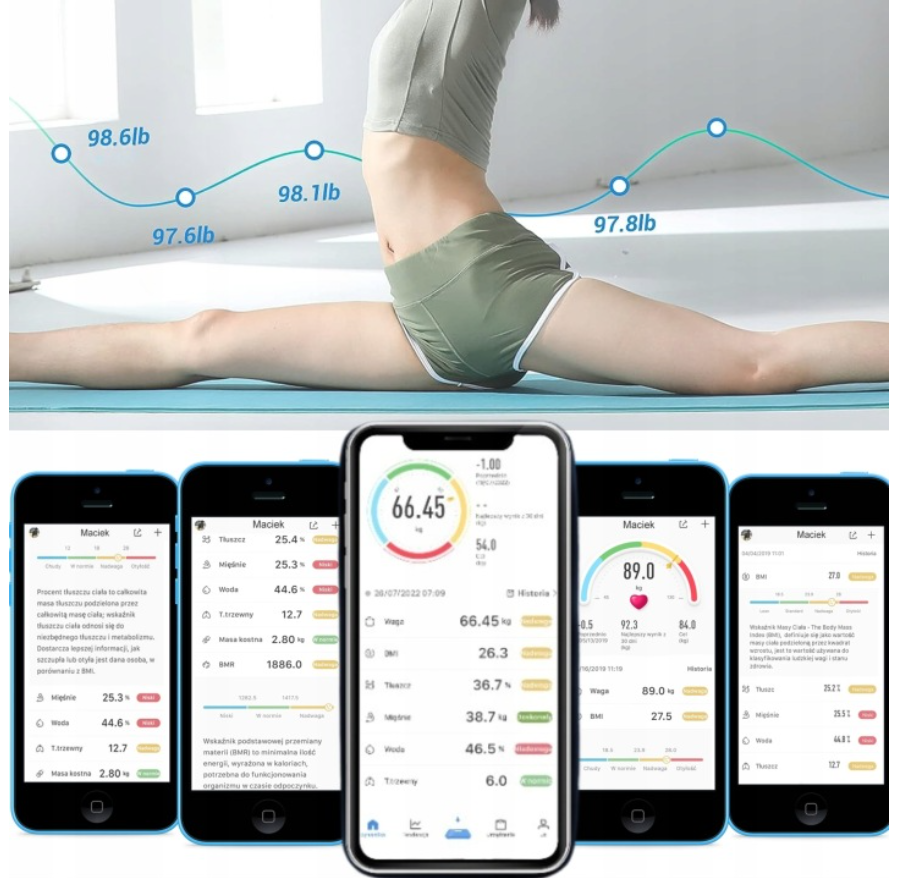WAGA ŁAZIENKOWA Z POMIAREM BMI NA APLIKACJĘ SMART - obrazek 3