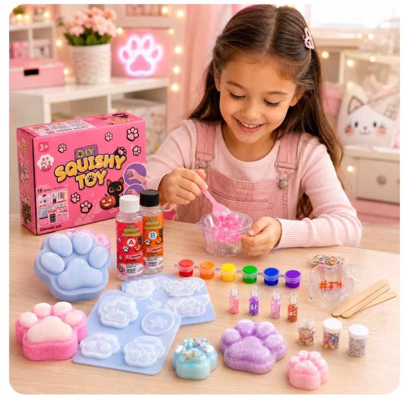 ZESTAW DO TWORZENIA GNIOTKÓW KOCIA ŁAPKA SQUISHY ŻEL SLIME FORMY OZDOBY - obrazek 6