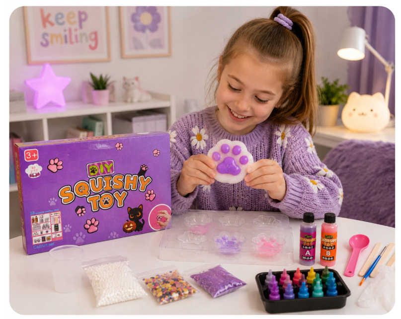 ZESTAW DO TWORZENIA GNIOTKÓW KOCIA ŁAPKA SQUISHY ŻEL SLIME FORMY OZDOBY - obrazek 8