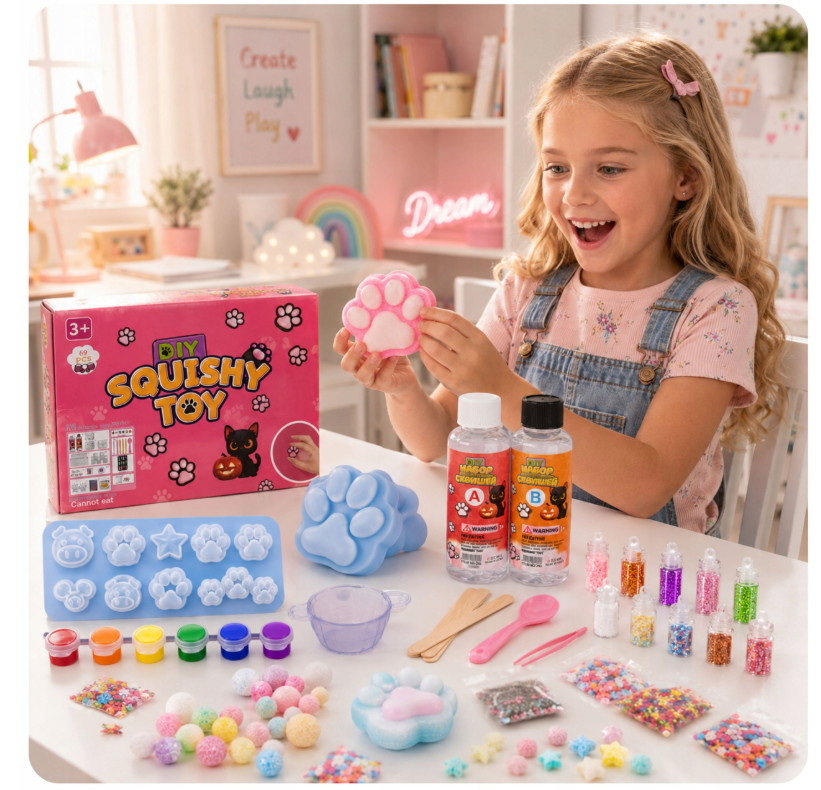 ZESTAW DO TWORZENIA GNIOTKÓW KOCIA ŁAPKA SQUISHY ŻEL SLIME FORMY OZDOBY - obrazek 9